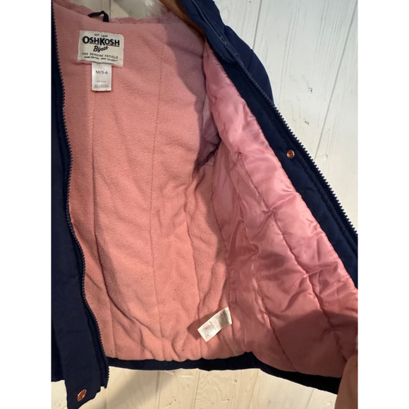 Girls OshKosh B'gosh Winter Jacket M (5-6) Blue Pink hood - Picture 8 of 10